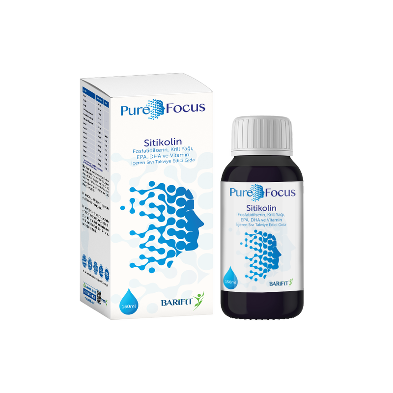 PUREFOCUS - PUREFOCUS Sitikolin, Fosfatidilserin, Krill Yağı, EPA, DHA ve Vitamin İçeren Sıvı Takviye Edici Gıda