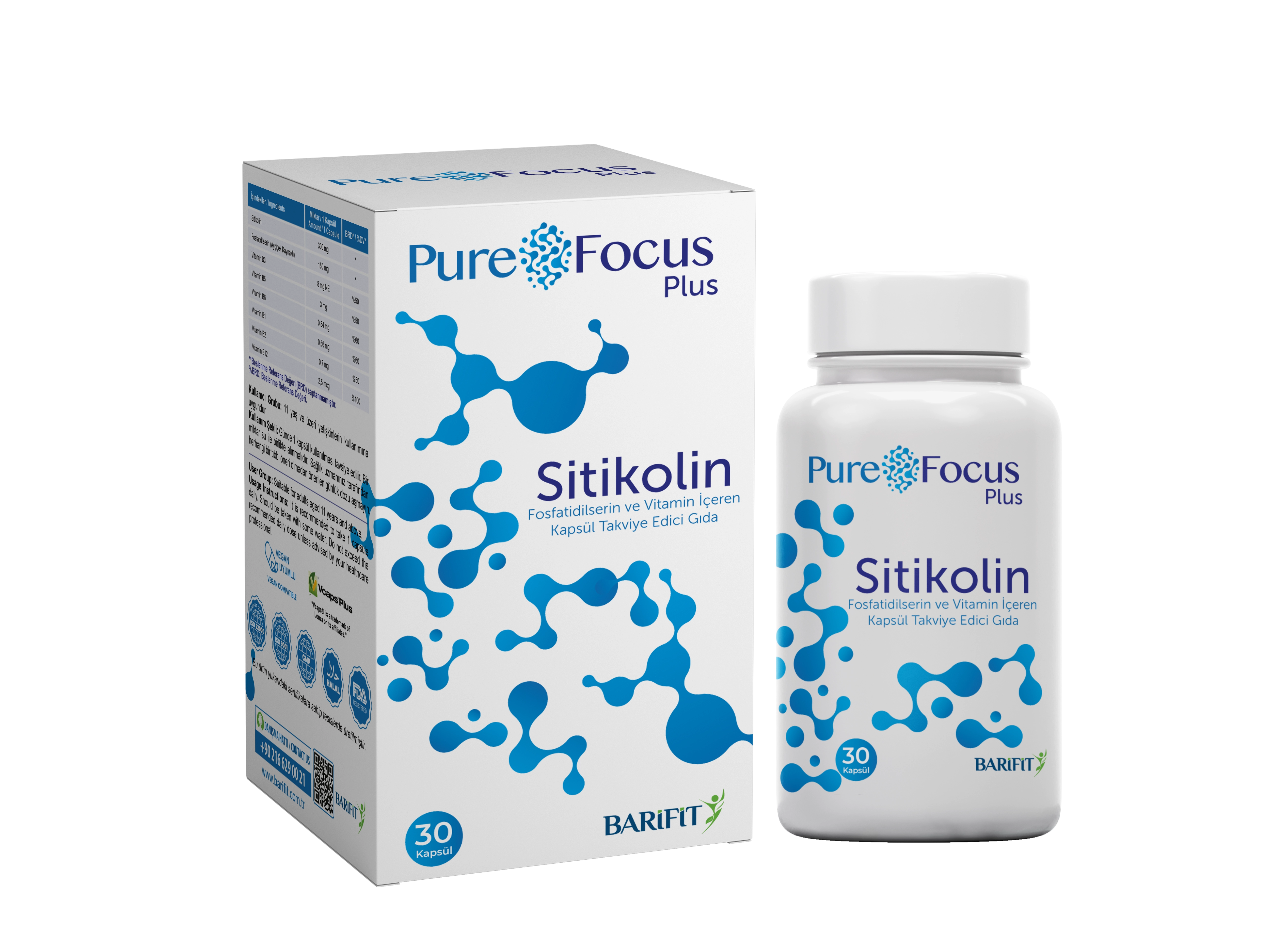 PUREFOCUS - PUREFOCUS Plus Sitikolin, Fosfatidilserin ve Vitamin İçeren Kapsül Takviye Edici Gıda